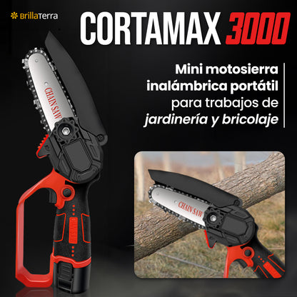 CortaMax 3000 – Mini motosierra inalámbrica y portátil para trabajos de jardinería y bricolaje