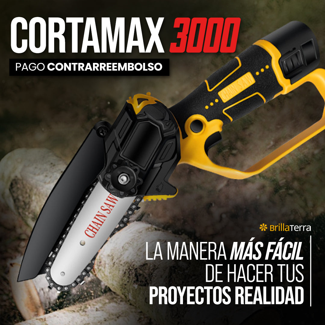 CortaMax 3000 – Mini motosierra inalámbrica y portátil para trabajos de jardinería y bricolaje