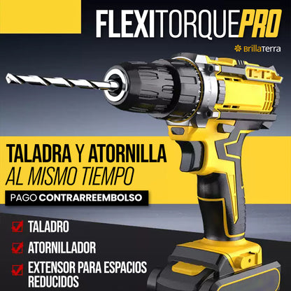 FlexiTorque Pro – Taladro y atornillador con extensión flexible para espacios reducidos