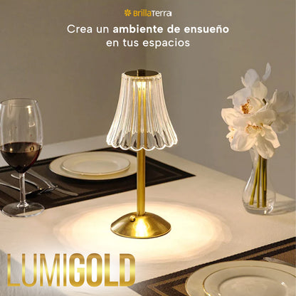 LumiGold – Lámpara de mesa de cristal dorado con luz ajustable