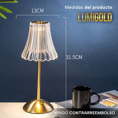 LumiGold – Lámpara de mesa de cristal dorado con luz ajustable